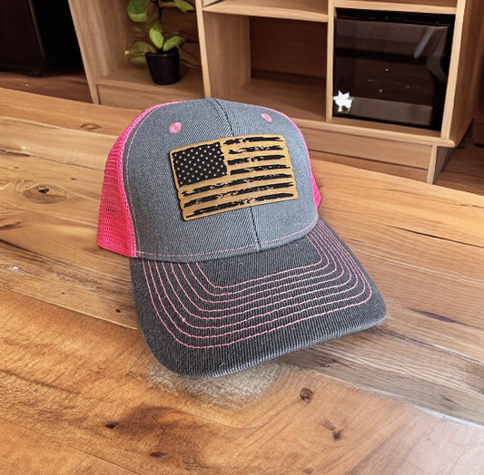 Weathered American flag hat